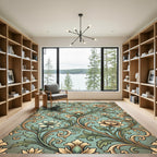 Elegant Sage Rose Damask Scroll Rug