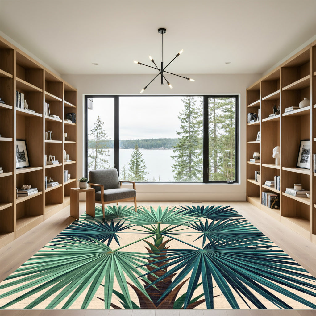 Lush Tropical Green Palm Foliage Rug