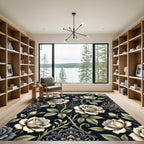 Elegant Cream Rose Botanical Damask Rug