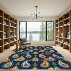 Navy Paisley Forest Accent Composed Wallpaper Rug