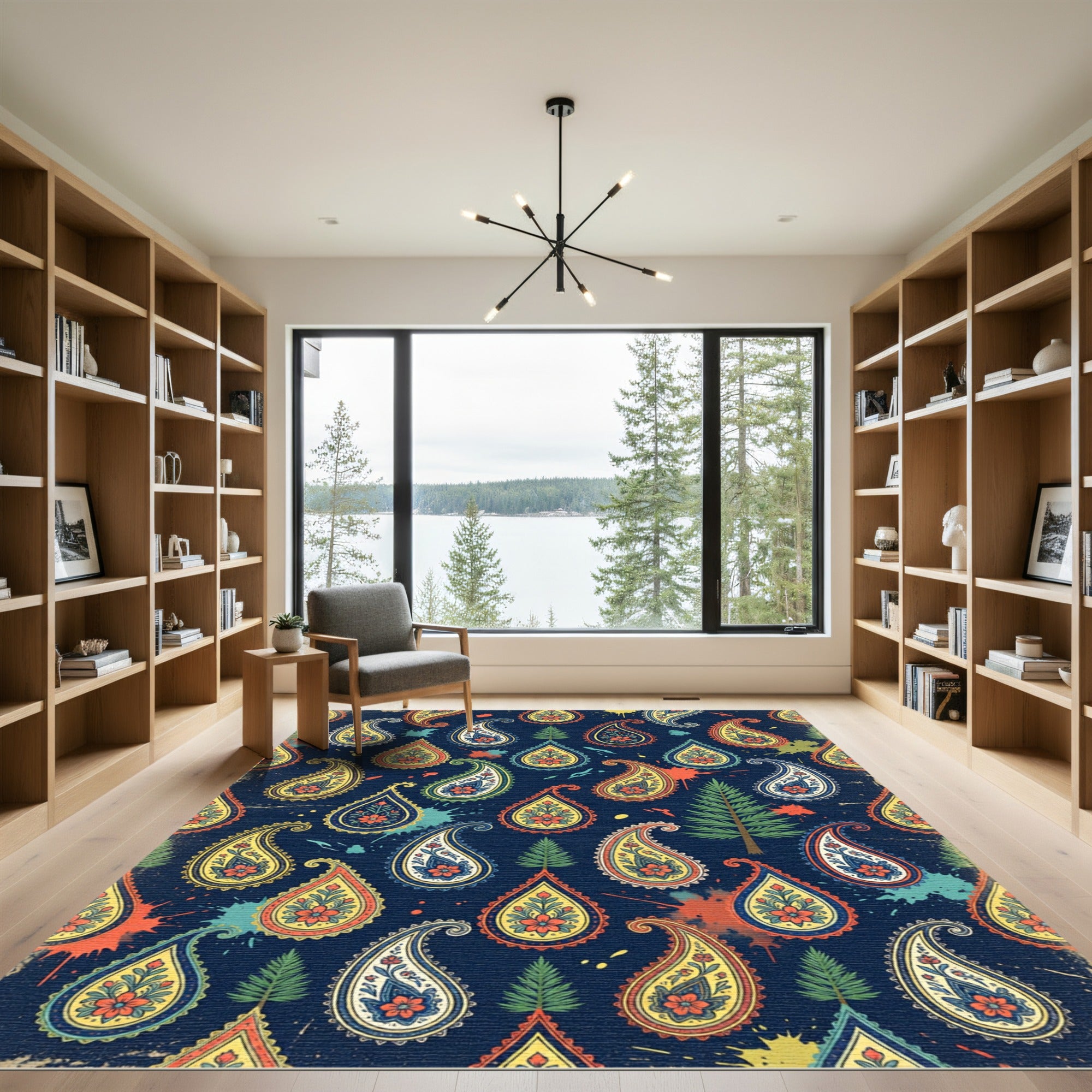 Navy Paisley Forest Accent Composed Wallpaper Rug