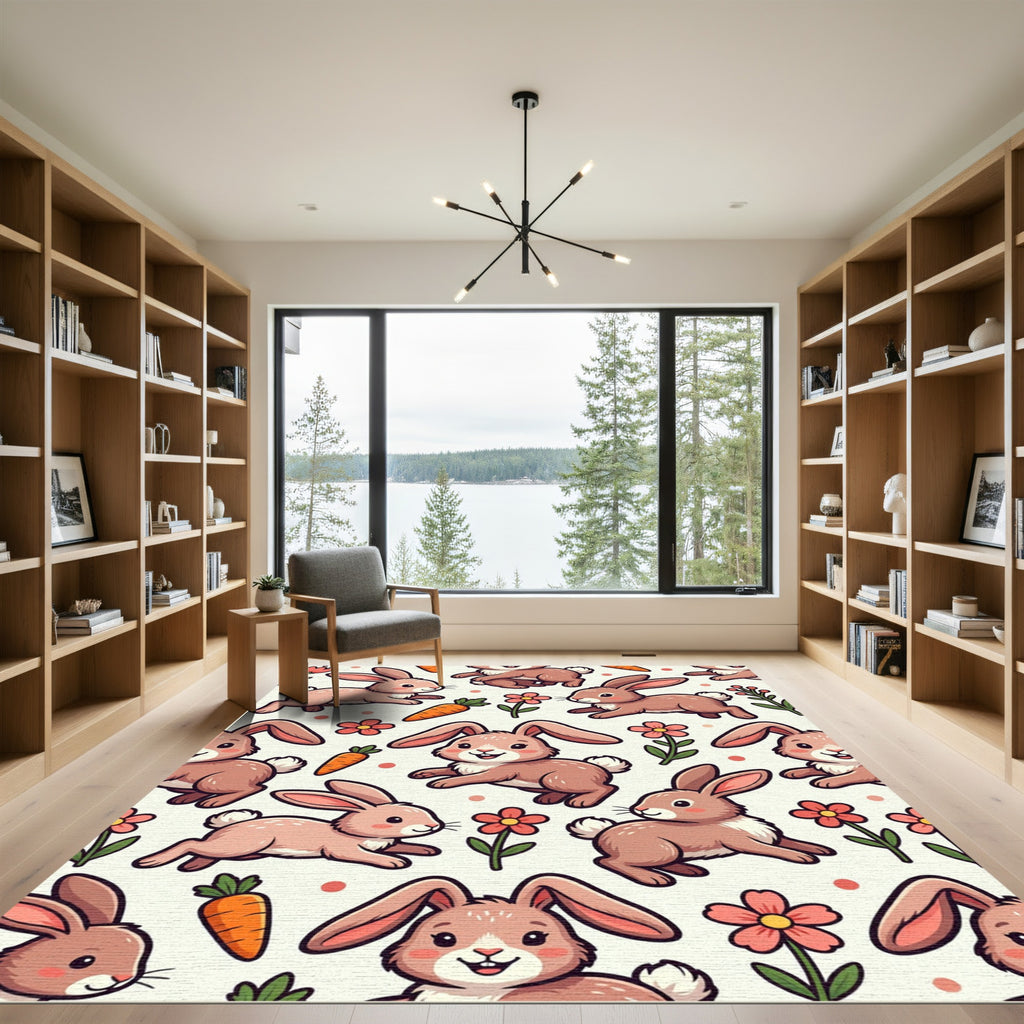 Cute Bunny Carrot Floral Earthy Rug