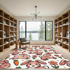 Cute Bunny Carrot Floral Earthy Rug