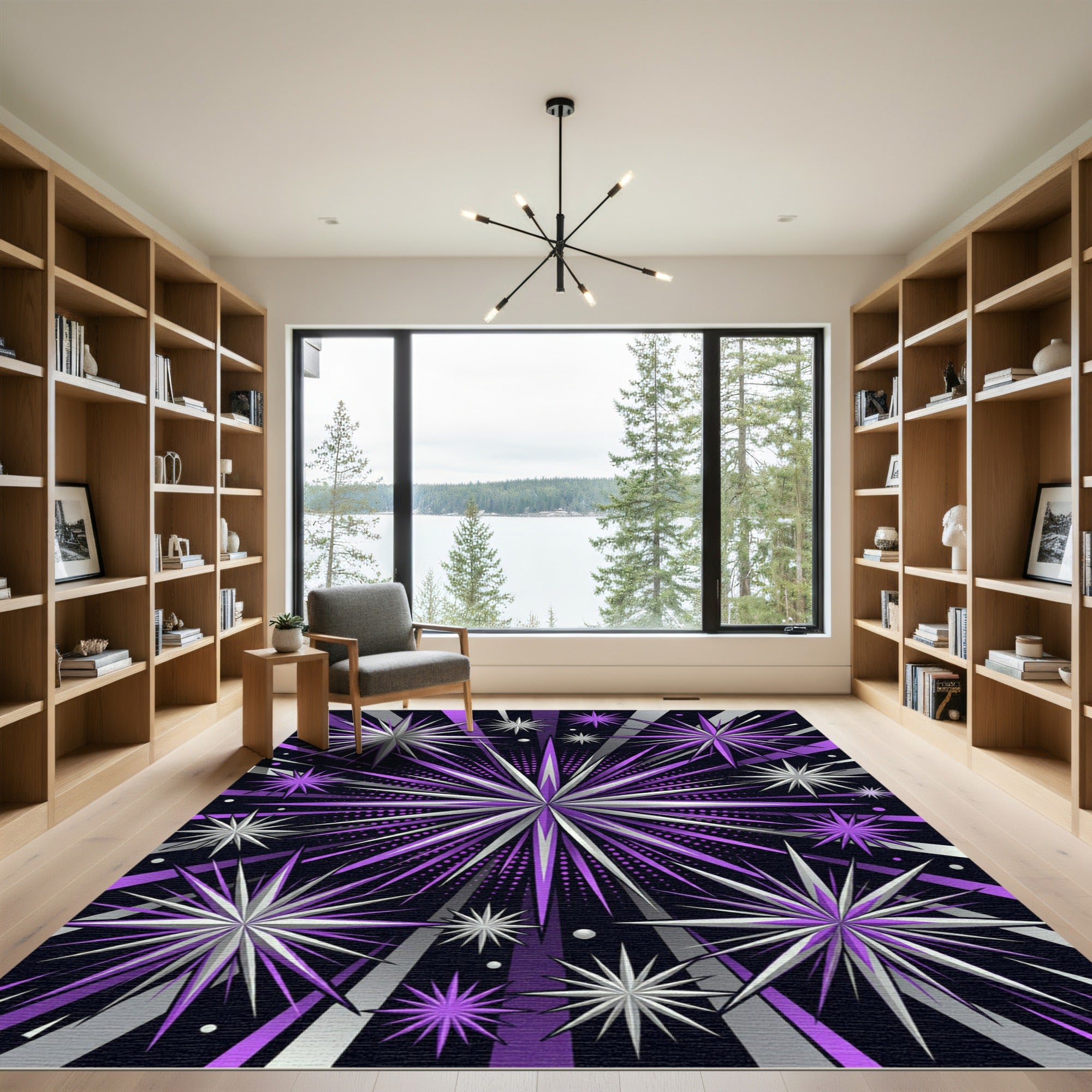 Radiant Purple Silver Star Explosion Rug