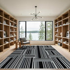 Modern Monochrome Vertical Horizontal Stripe Rug
