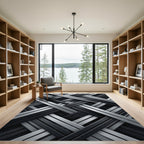 Monochrome Metallic Interlocking Geometric Layers Rug