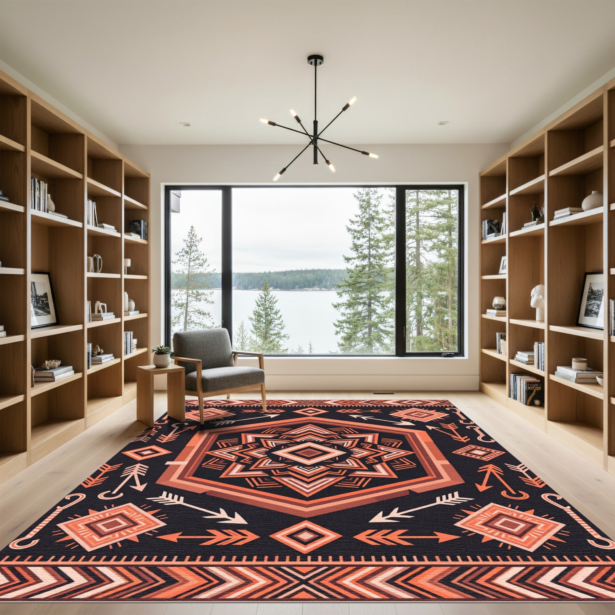 Warm Earth Tone Geometric Arrow Rug