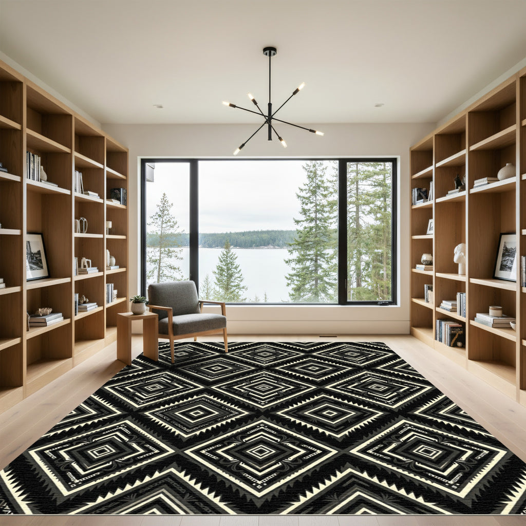 Monochromatic Geometric Diamond Boho Art Rug