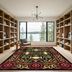 Ornate Red Gold Floral Vintage Scrolls Rug