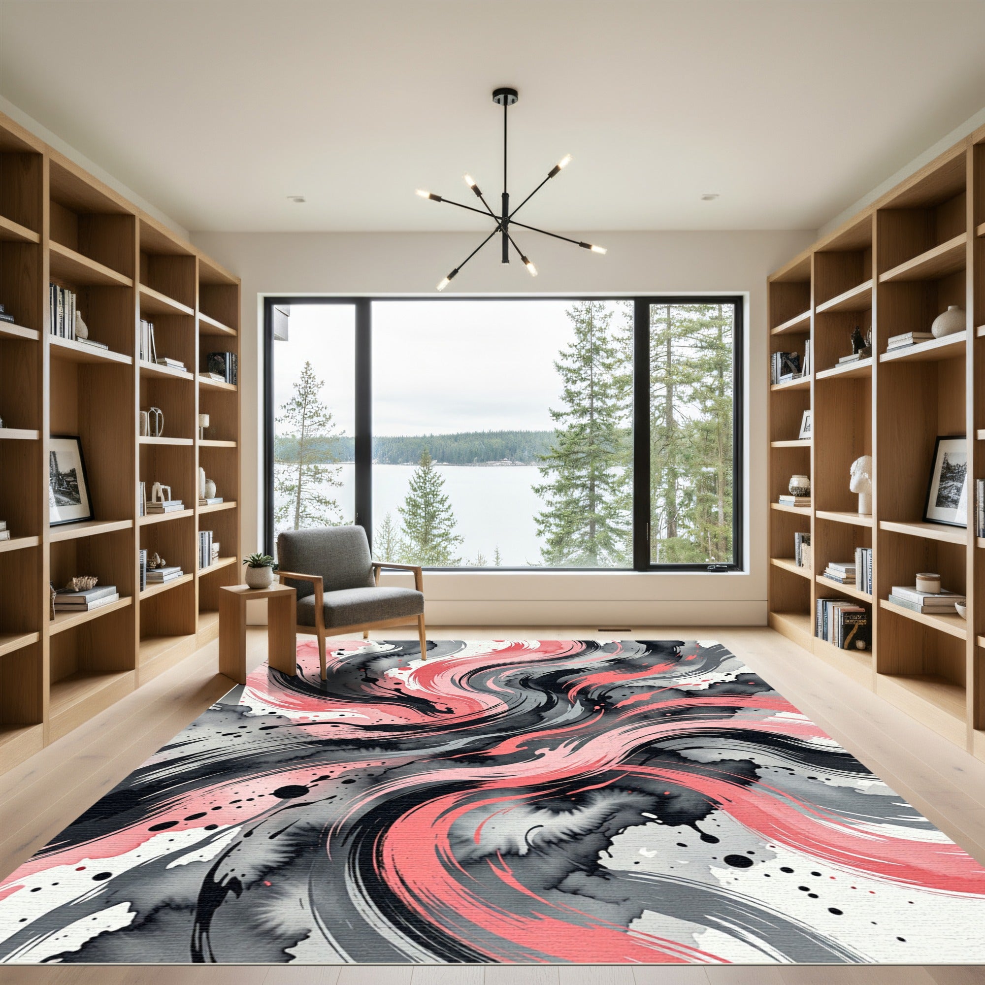 Coral Pink Brushstroke Abstract Rug