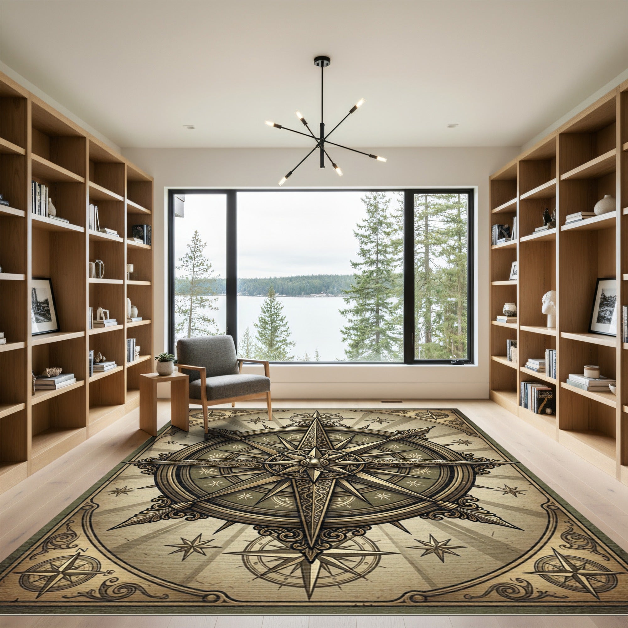 Antique Golden Compass Starburst Rug