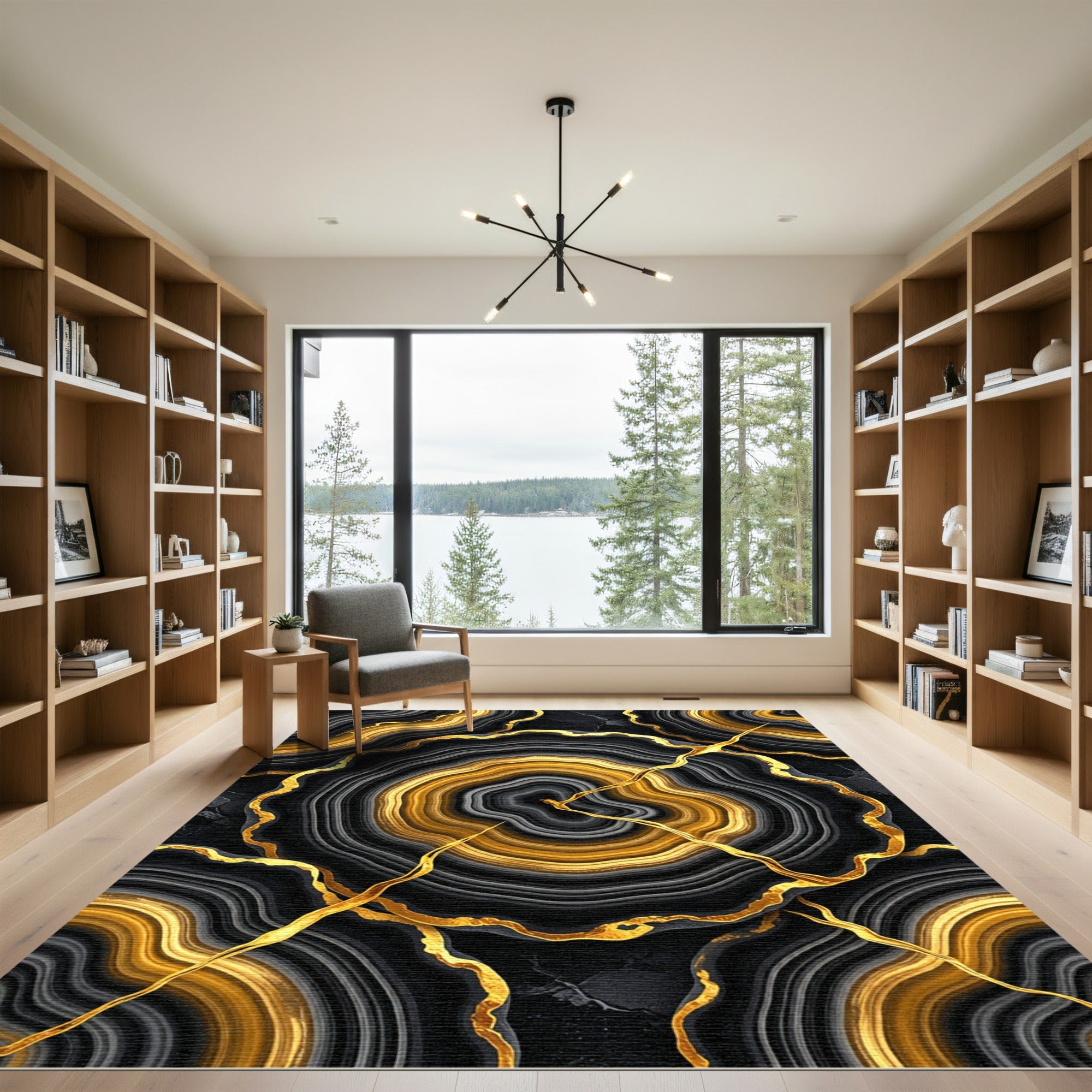 Golden Agate Sliced Stone Abstract Rug