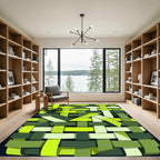 Abstract Woven Lime and Forest Grid Rug