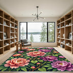 Lush Coral Peony Floral Arrangement Rug
