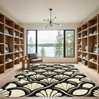 Art Deco Fan Cream Black Wave Rug