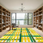 Modern Yellow and Green Geometric Grid Rug