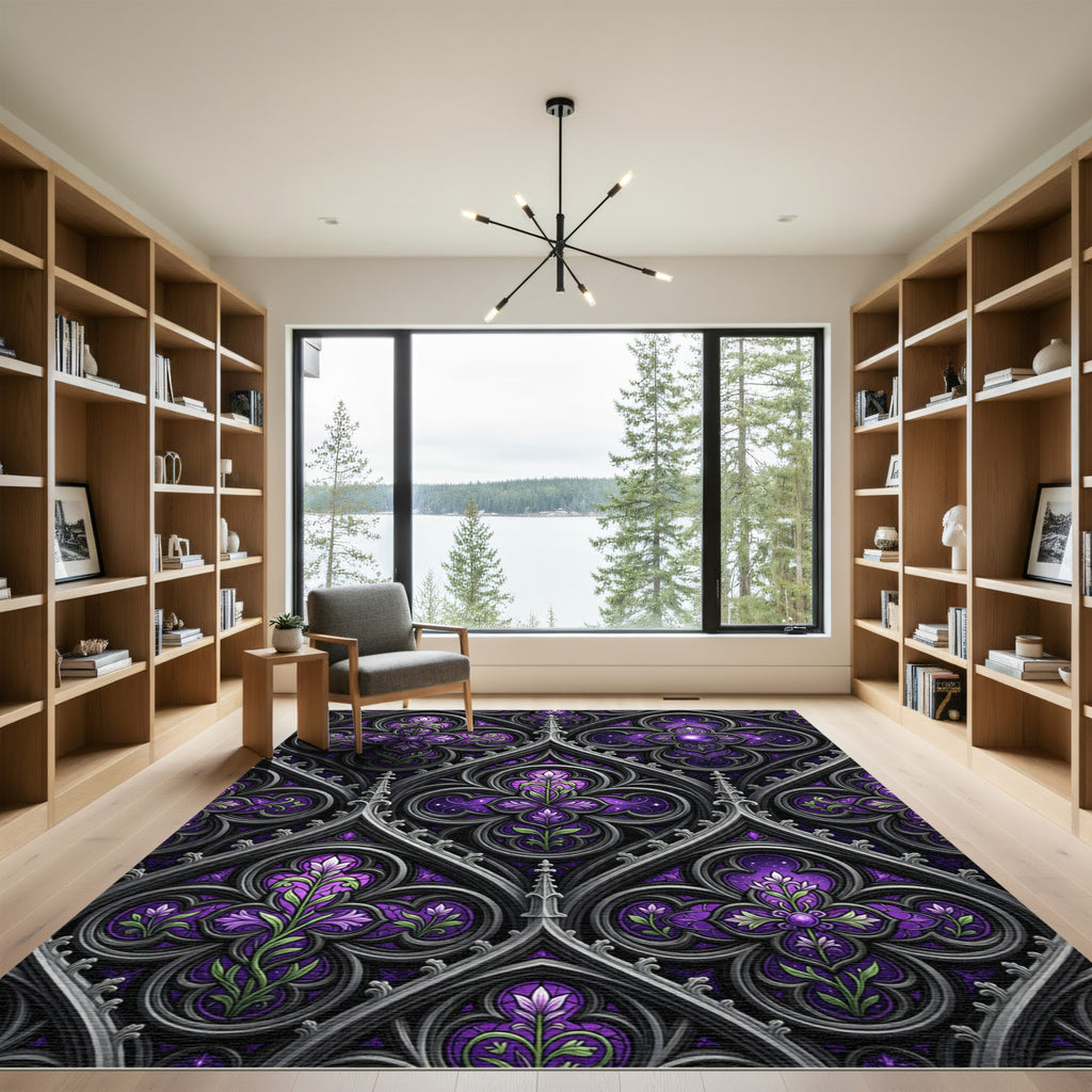 Gothic Purple Floral Stained Glass Rug