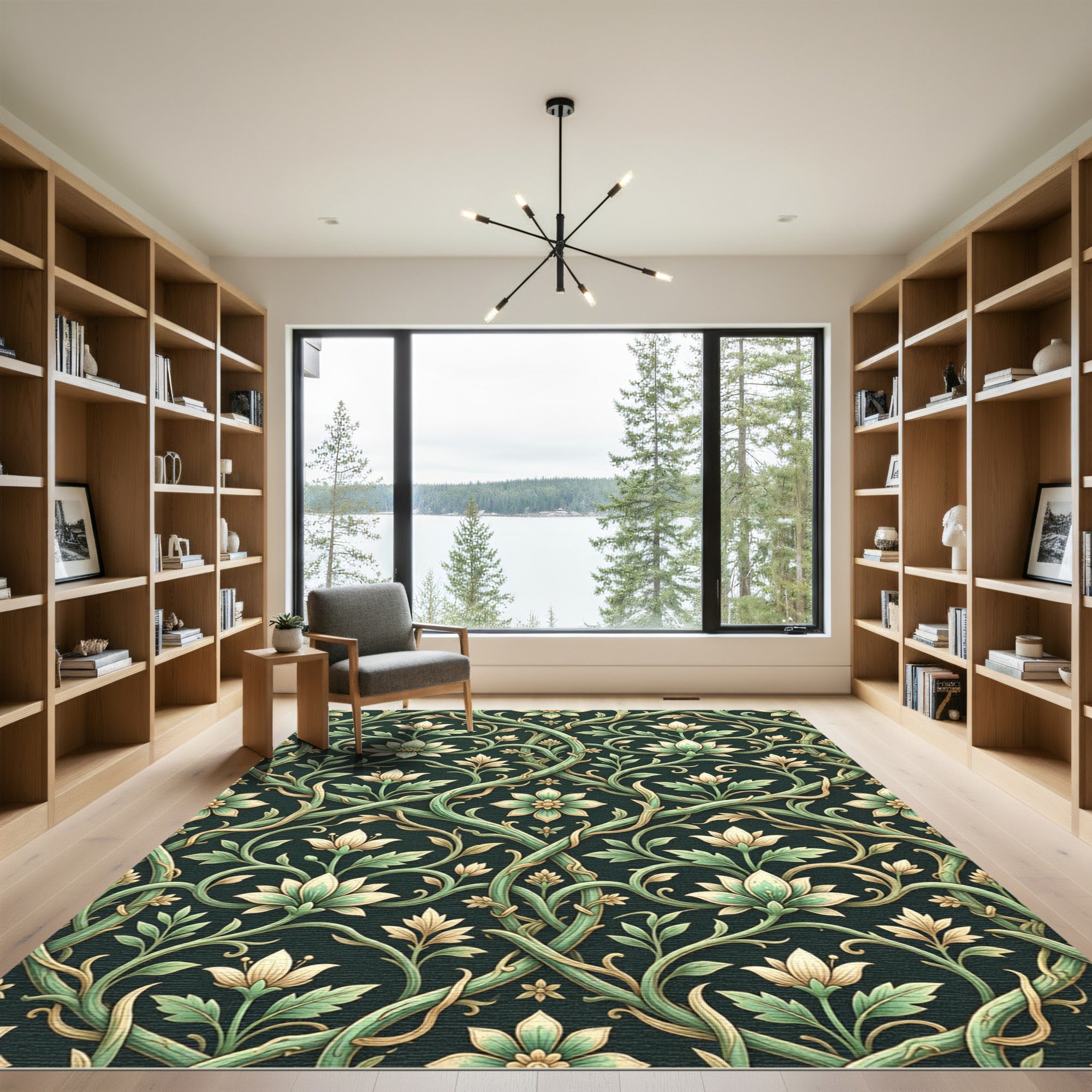Emerald Botanical Vine Floral Flourish Rug