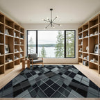 Modern Charcoal Monochrome Geometric Argyle Rug