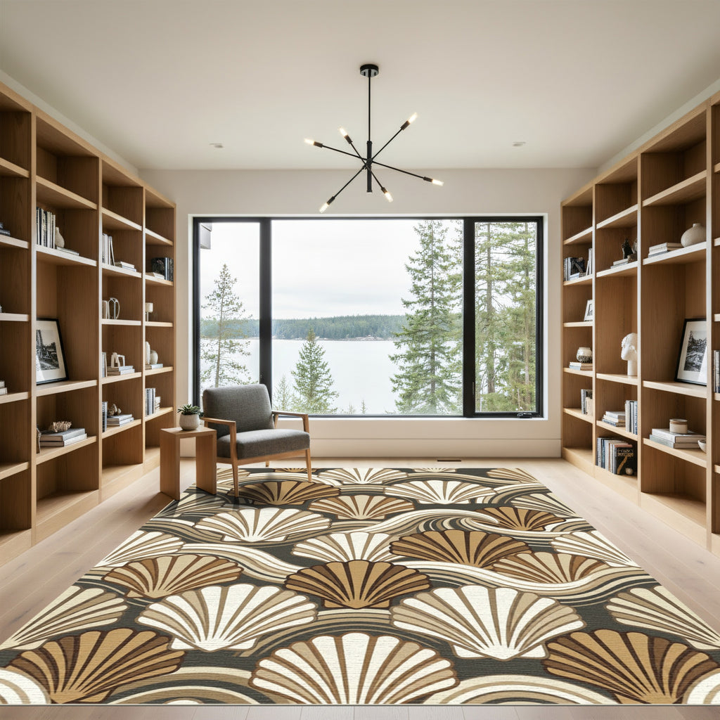 Neutral Earth Tone Scallop Shell Wavy Rug