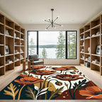 Mid-Century Rust Orange Poppy Floral Rug