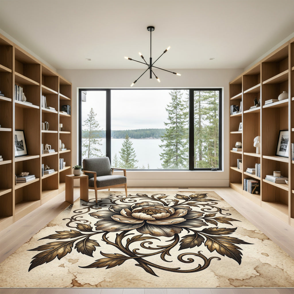 Antique Golden Floral Scroll Rug