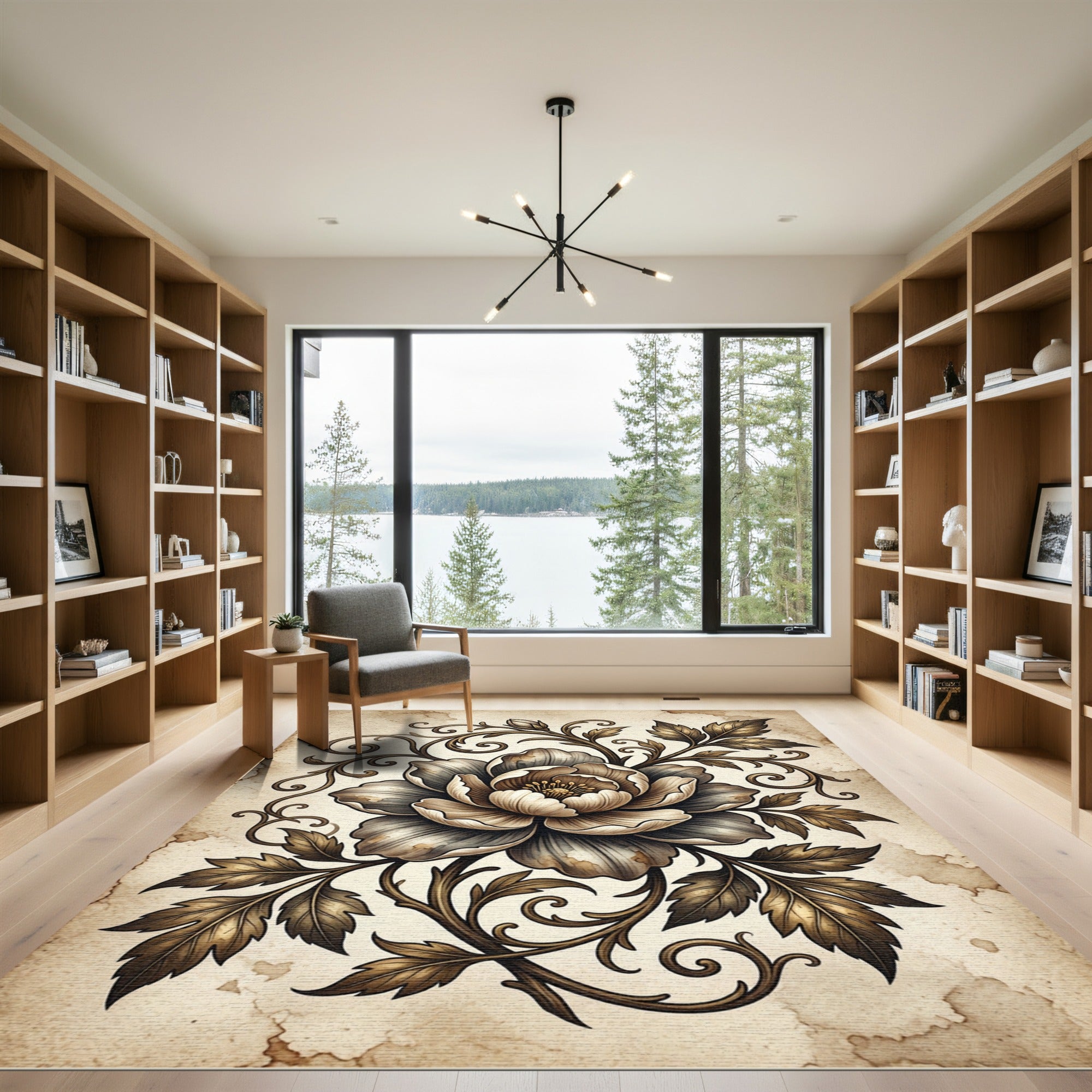 Antique Golden Floral Scroll Rug