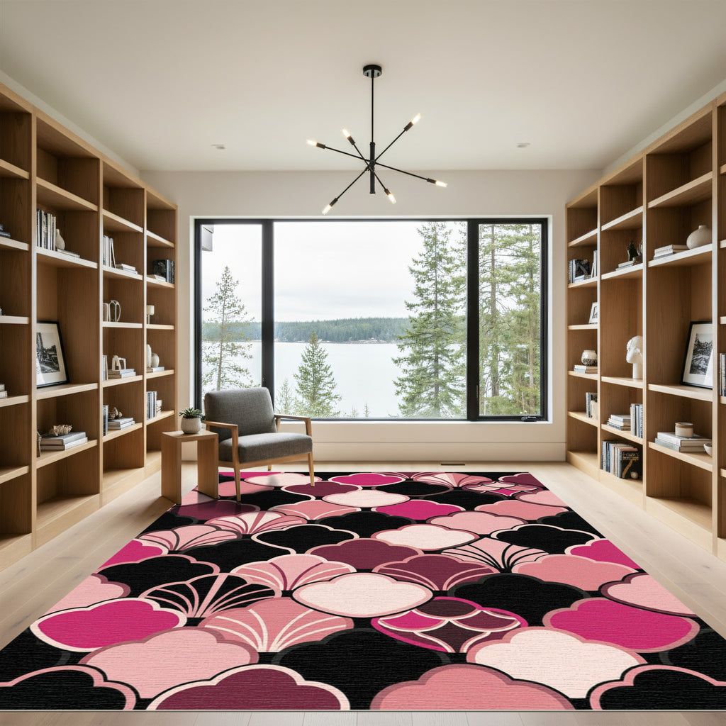 Art Deco Pink Scalloped Fan Rug