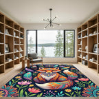 Vibrant Boho Fox with Floral Feathers Rug