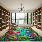 Tropical Flamingo Flora Lush Teal Pool Rug
