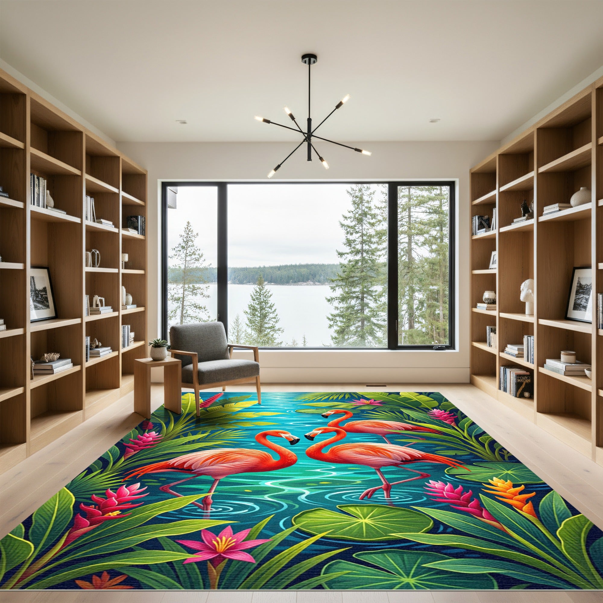 Tropical Flamingo Flora Lush Teal Pool Rug