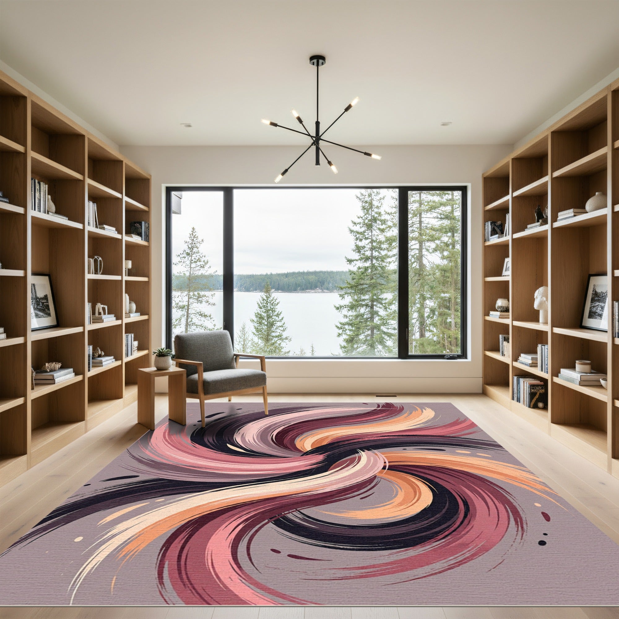 Swirling Brushstrokes Abstract Pink Swirl Rug