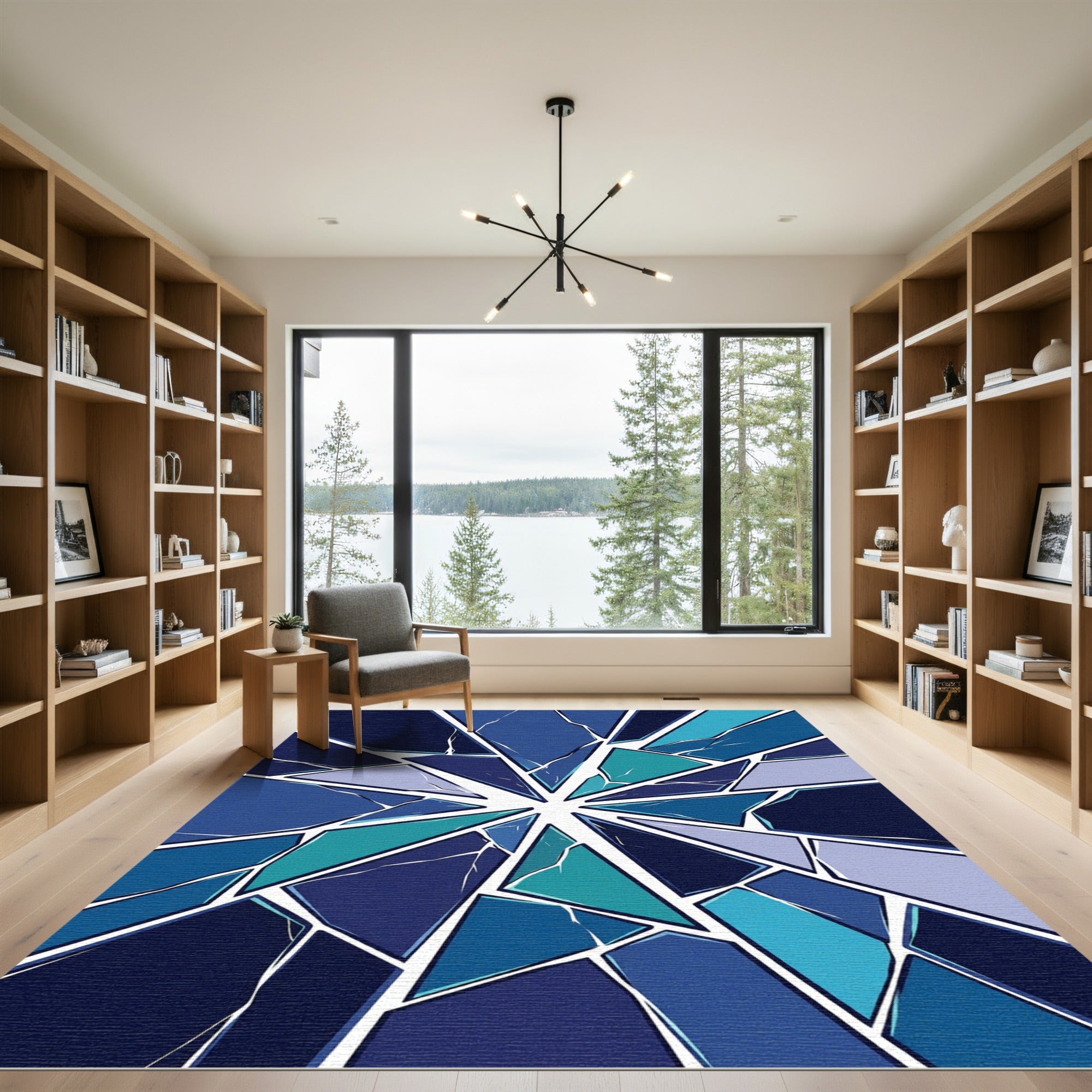 Navy Deep Blue Shattered Glass Rug