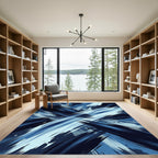 Dynamic Navy Light Blue Abstract Strokes Rug