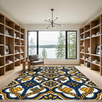 Blue and Gold Ornate Scroll Medallion Rug