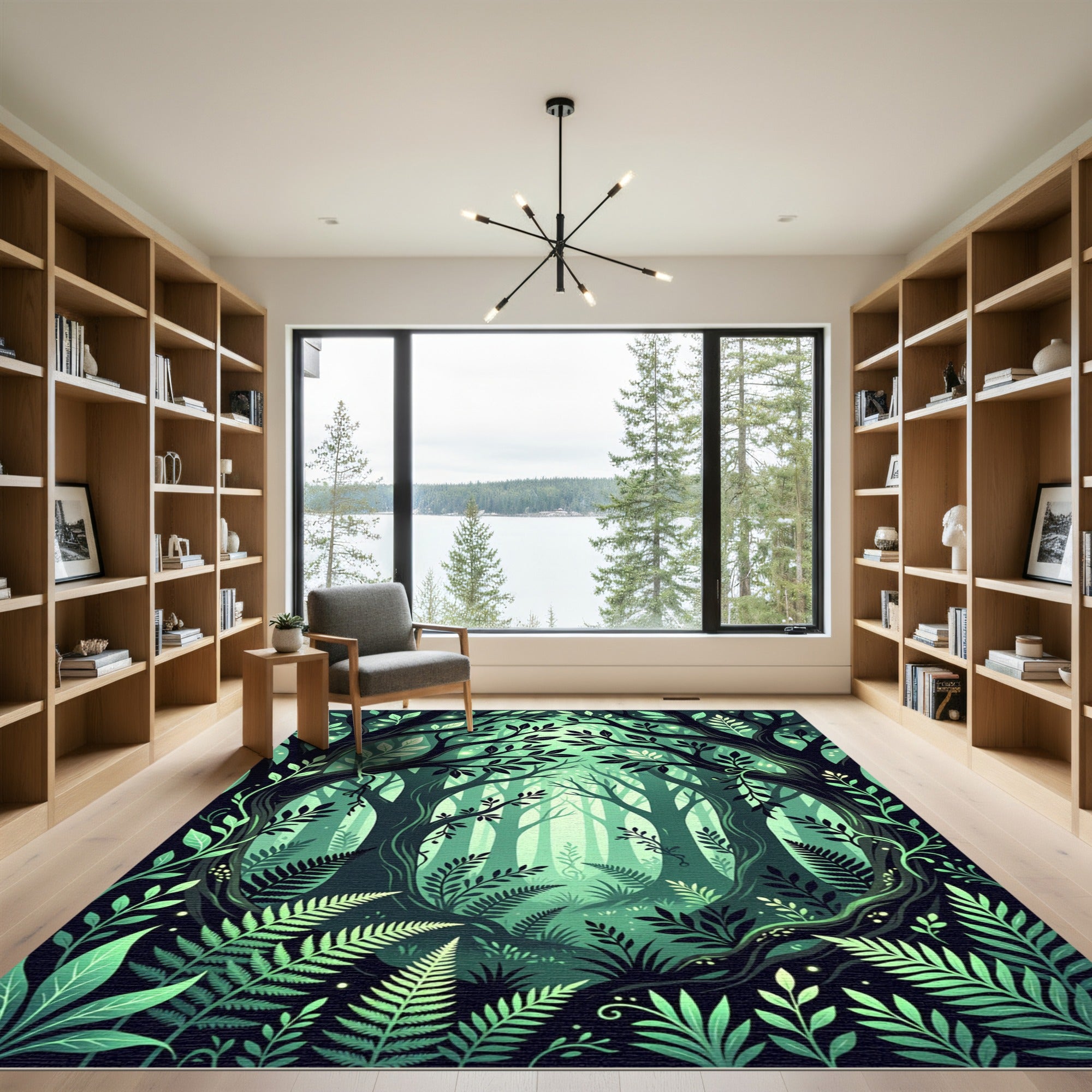 Lush Green Enchanted Forest Foliage Rug