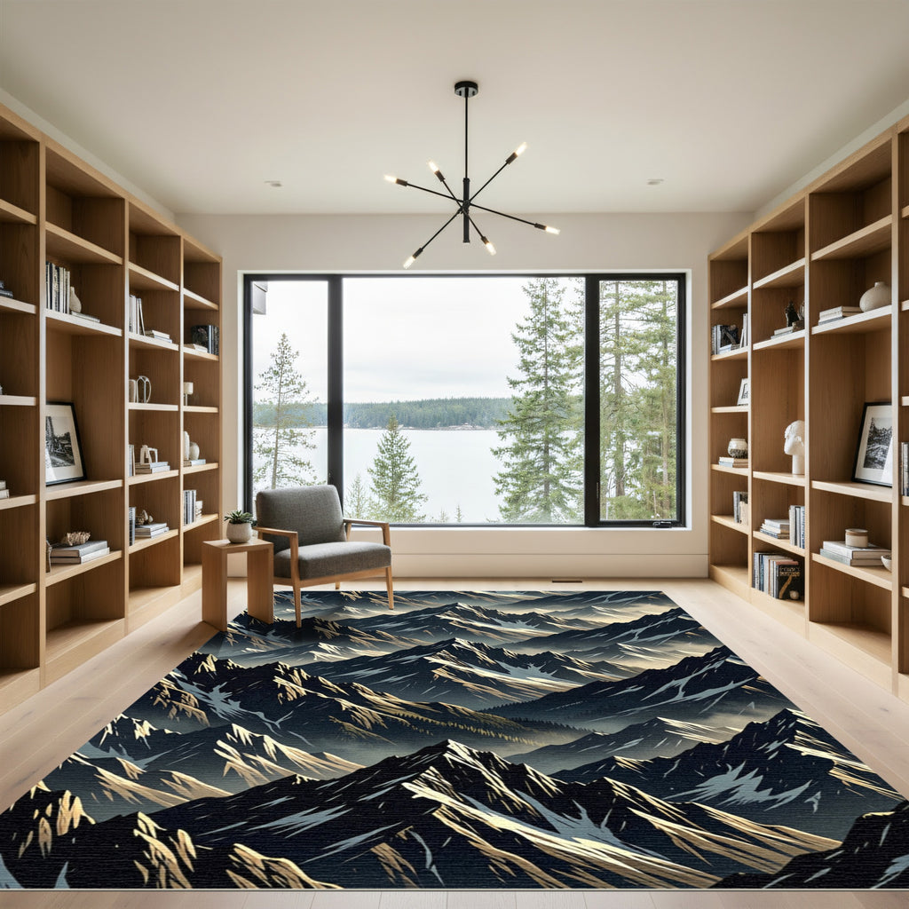 Jagged Peaks Dark Forest Landscape Rug