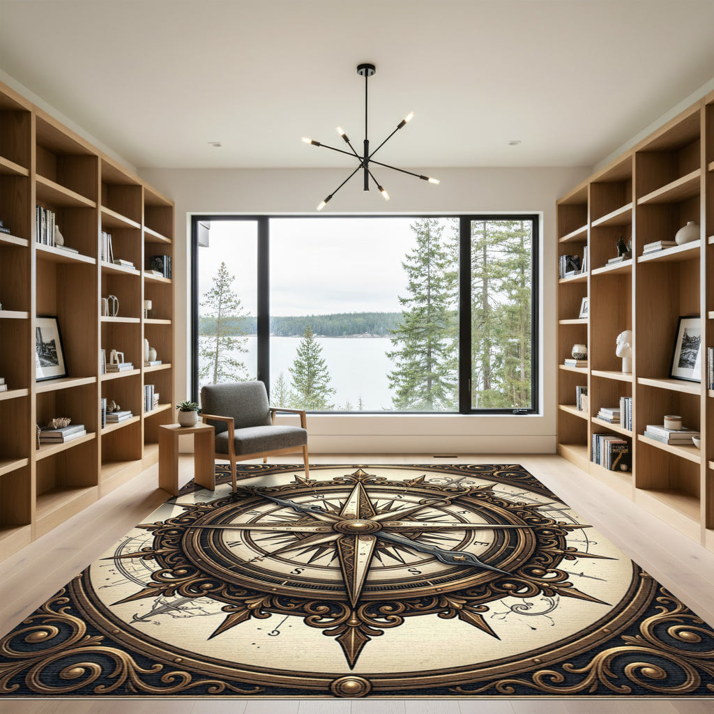Antique Golden Compass Rose Medallion Rug