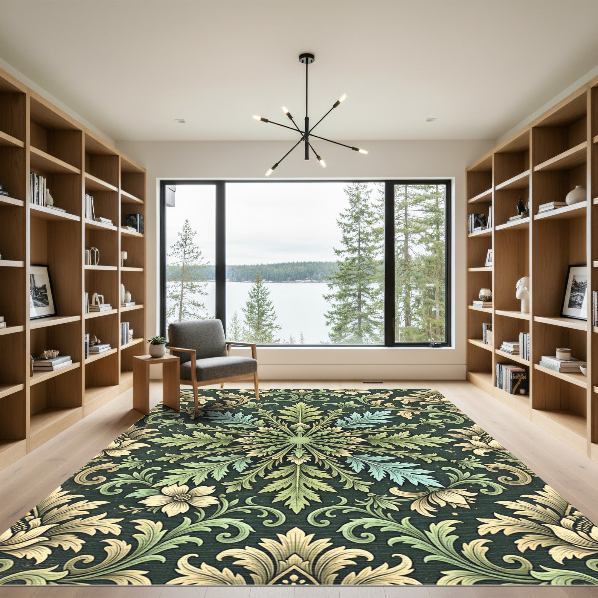 Elegant Sage Green Botanical Damask Rug