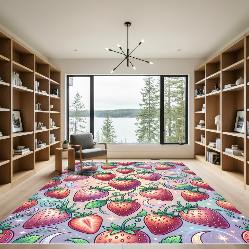 Pink Strawberry Crescent Moon Garden Rug