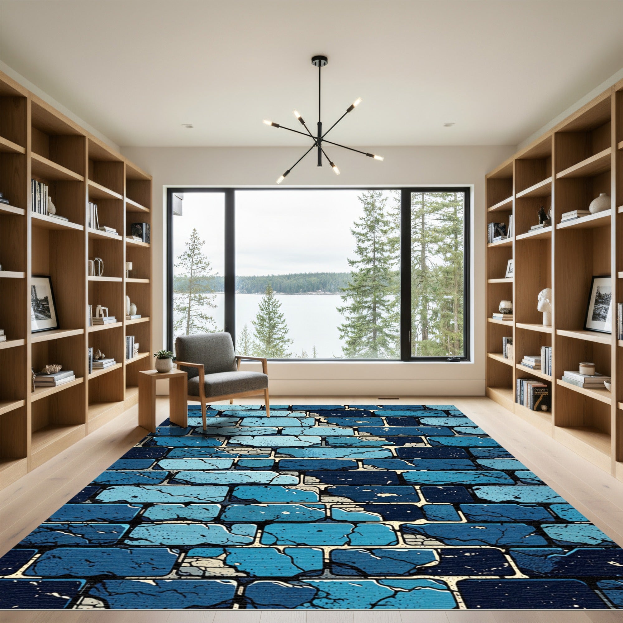 Distressed Blue Brick Wall Texture Rug