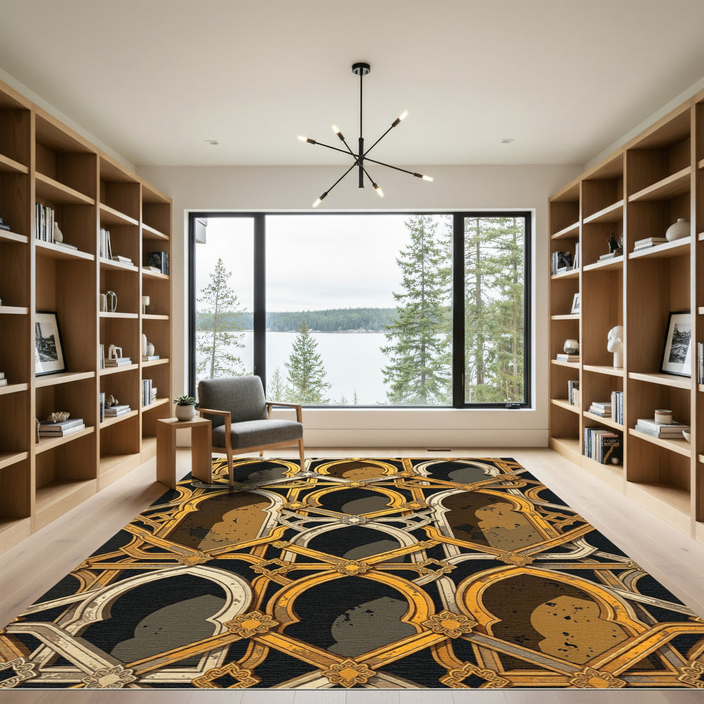 Golden Arched Lattice Geometric Rug