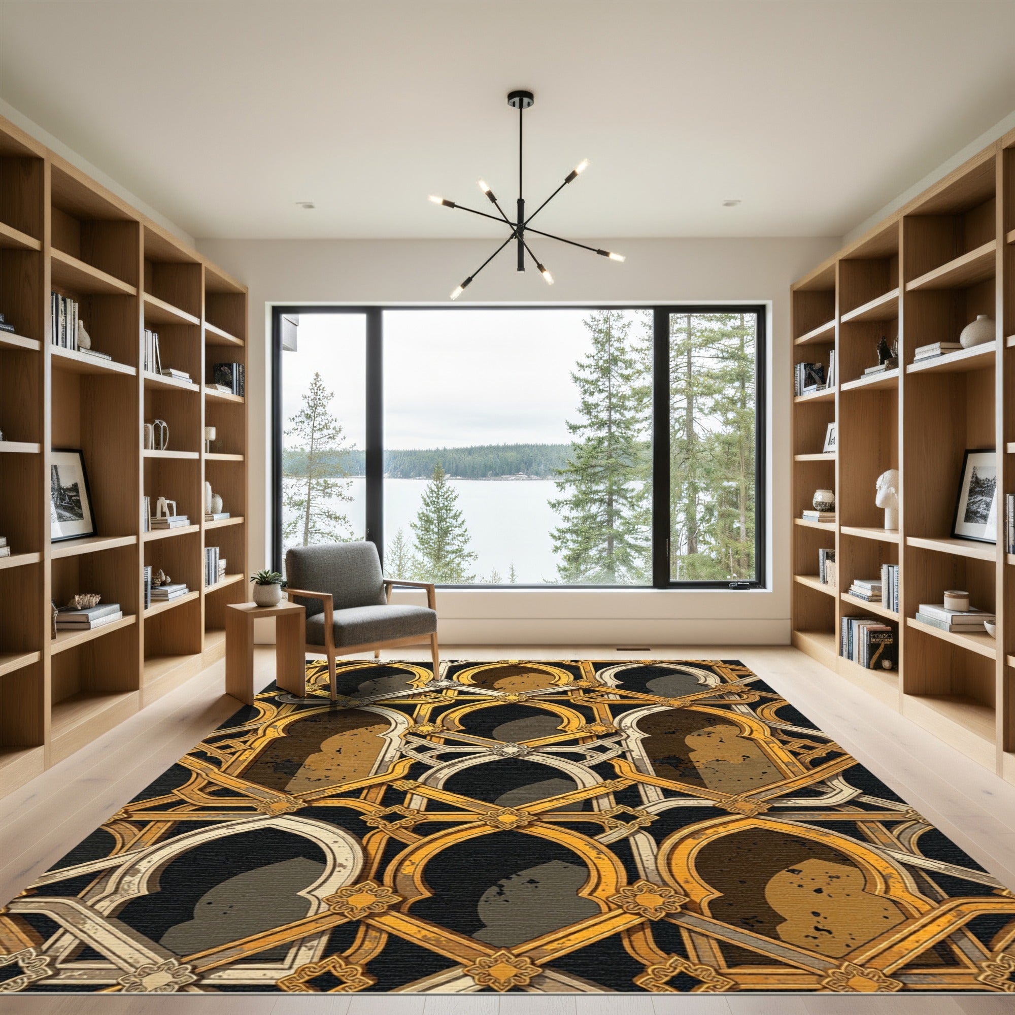 Golden Arched Lattice Geometric Rug