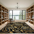 Golden Floating Currency Symbol Luxury Black Rug