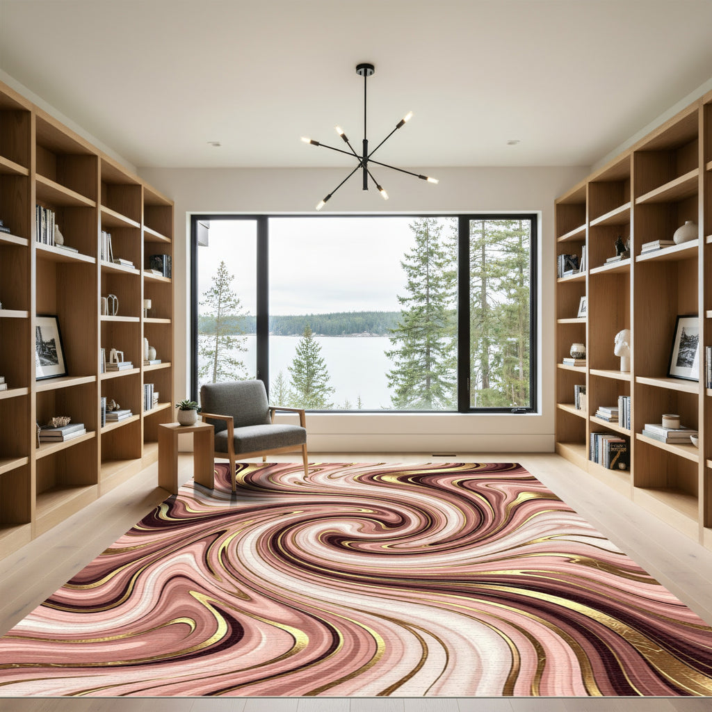 Rose Gold Swirl Marble Texture Rug