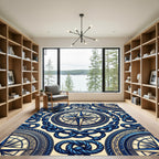 Nautical Compass Rope Border Navy Rug