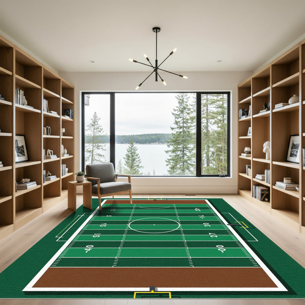 Athletic Green Field Gridiron Area Rug