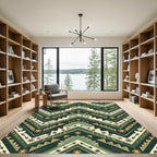 Green Earthy Geometric Chevron Rug