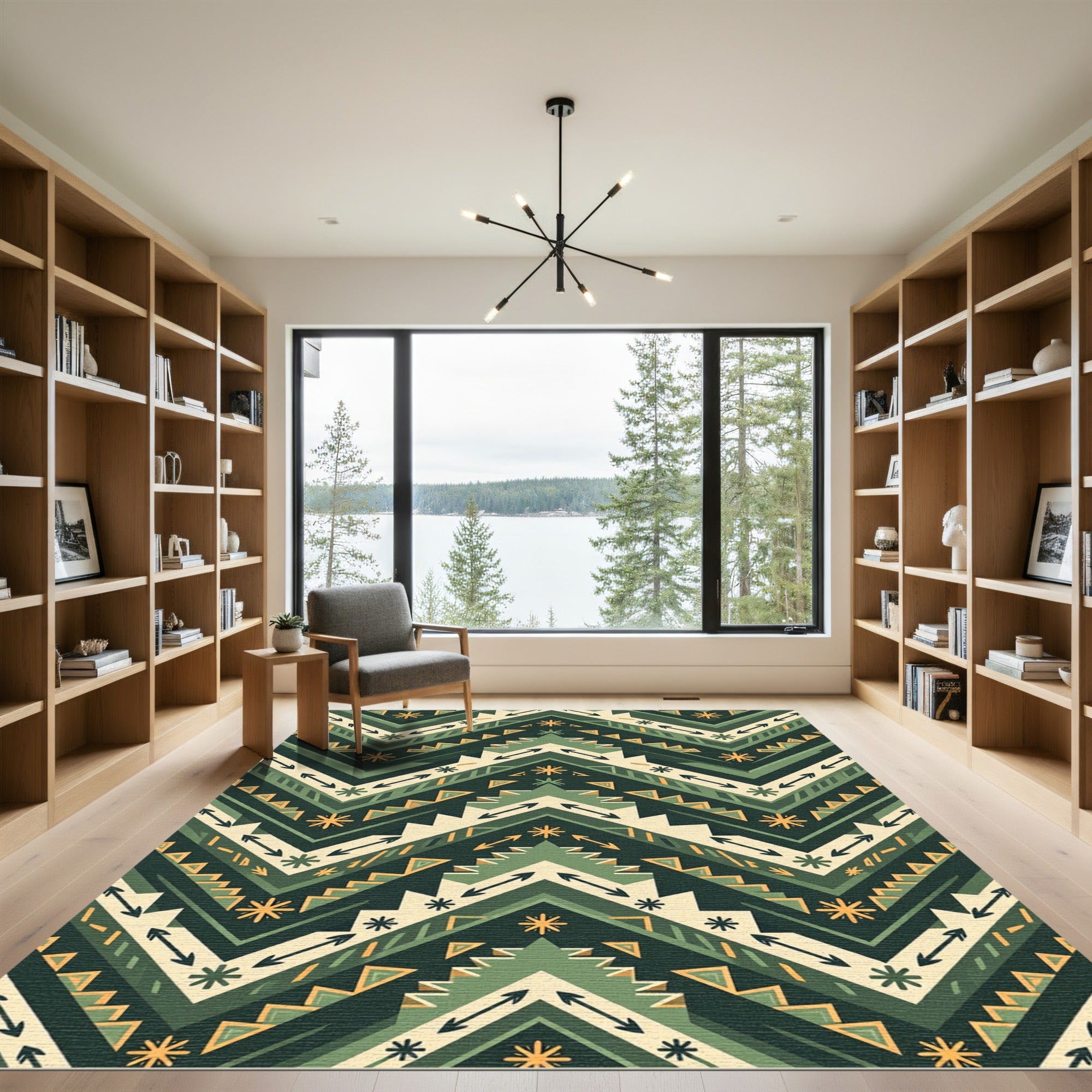 Green Earthy Geometric Chevron Rug