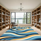 Oceanic Blue Swirling Stripes Rug